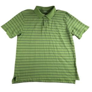 LL Bean Polo Shirt Mens XXL TALL Green Blue Striped Short Sleeve Casual Preppy